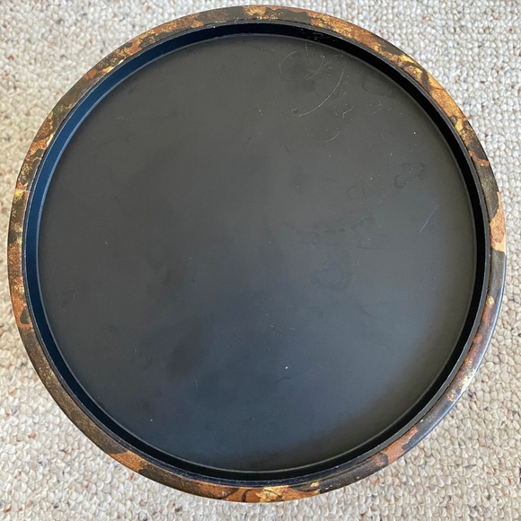 Ice Bucket faux tortoise shell vinyl  in brown, gold and white with lid, VTG '70 - Picture 4 of 5